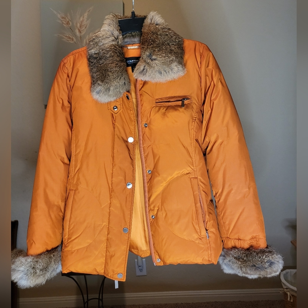 Women's Company Ellen Tracy Duck Down Rabbit Fur Collar Size S